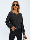 Round Neck Pleated Long Sleeve Casual Top T-Shirt