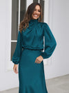 Elegant Long Sleeve Satin Evening Dress