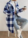 Loose Open Buckle Collared Plush Plaid Coat