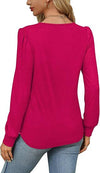 Puff Sleeve Waist Pleated Round Neck Long Sleeve T-Shirt Top