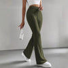 Solid Color Ribbed Knit Bell Bottom Pants