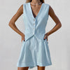 Cotton Linen Sleeveless Vest and Shorts Two-Piece Suit