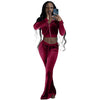 Two-Piece Velvet Solid Color Long Sleeve Cropped Casual Sports Suit