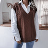 V-Neck Twist Loose Knitted Vest Sweater