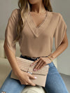 V-Neck Lace Short Sleeve Chiffon Top for Women