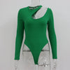 Long Sleeve Ribbed Hollow Out Cutout Bodysuit for Women