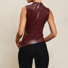 Leather Cascading Collar Waist-Tight Oblique Sleeveless Top