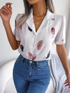 Elegant Feather Collar Short Sleeve Blouse for Women