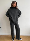 Turtleneck Sweater Suit - Loose Casual Thick Knit Trousers Set