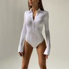 Slim Long Sleeve Button-Up Collared Bodysuit for Women