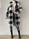 Loose Open Buckle Collared Plush Plaid Coat