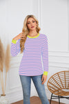 Striped Round Neck Long Sleeve Casual Sweatshirt for Women