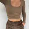 Casual Large Round Neck Long Sleeve Ribbed Top for Women