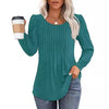 Puff Sleeve Waist Pleated Round Neck Long Sleeve T-Shirt Top