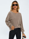 Round Neck Pleated Long Sleeve Casual Top T-Shirt