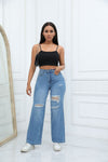 Water Washed Wide Leg Jeans for Women