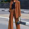 Solid Color Long Sleeve Beauty Casual Outerwear Two-Piece Set