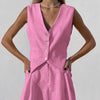 Cotton Linen Sleeveless Vest and Shorts Two-Piece Suit