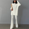 High Neck Ribbing Knitting Set Women Pullover Sweater Pants Woolen Two-Piece Set