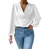 Loose Draped V-Neck Long Sleeve Top