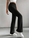 Solid Color Ribbed Knit Bell Bottom Pants