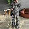 Long Sleeve Leopard Print Shirt and Wide-Leg Pants Two-Piece Set