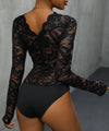 Lace Stitching Solid Color Long Sleeve One-Piece