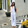 Cotton Linen Sleeveless Vest Waistcoat Trousers Two-Piece Set