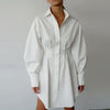 French Slim-Fit Retro Shirt Dress with Long Sleeves