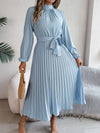 Elegant Stand Collar Pleated Maxi Dress for Women