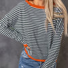 Off-Shoulder Striped Sweater with Contrast Trim