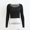 Casual Large Round Neck Long Sleeve Ribbed Top for Women