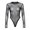 Elegant Striped Mesh Long Sleeve Backless Bodysuit