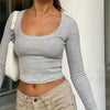 Casual Large Round Neck Long Sleeve Ribbed Top for Women