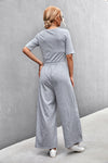 Short Sleeve U Collar Loose Wide Leg Jumpsuit