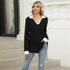 Women’s Contrast Lapel Long Sleeve Loose Fit Top