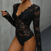 Lace Stitching Solid Color Long Sleeve One-Piece