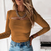 Sexy Chest Hollow-Out Long Sleeve Ribbed Top