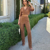 Casual Summer V-Neck Pleated Two-Piece Pants Set