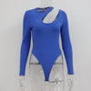 Long Sleeve Ribbed Hollow Out Cutout Bodysuit for Women