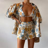 Loose Printed Shirt Camisole Shorts Three Piece Set for Women