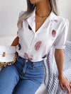 Elegant Feather Collar Short Sleeve Blouse for Women