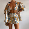 Loose Printed Shirt Camisole Shorts Three Piece Set for Women