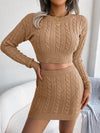 Casual Twist Cropped Sweater and Hip Skirt Set