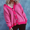 Casual Contrast Color V-Neck Stripe Cardigan