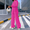 Solid Color Casual Wide-Leg Pants Two-Piece Suit for Women