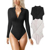 Ribbed Zipper Front Long Sleeve Jumpsuit