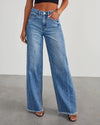 Loose Wide Leg Frayed Hem Jeans with Side Stitching