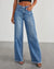 Loose Wide Leg Frayed Hem Jeans with Side Stitching