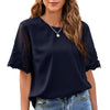 Elegant Round Neck Lace Chiffon Blouse for Women